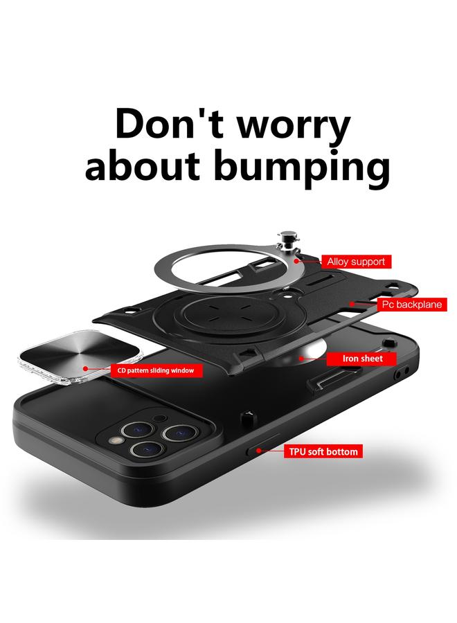 اس-توب جراب هاتف iPhone 13 Pro Max CD Texture Camshield منزلق بحامل مغناطيسي - Image 3