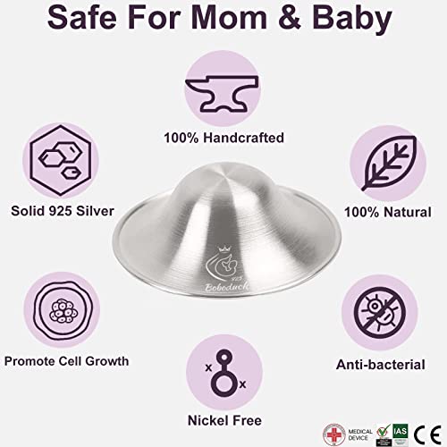 Boboduck Nipple Shields for Nursing Newborn - 925 Silver Nursing Cups Protect Your Nursing Nipple, Newborn Must Haves Nipple Pads, Nipple Covers Protector for Breastfeeding (Large Size) - Image 4