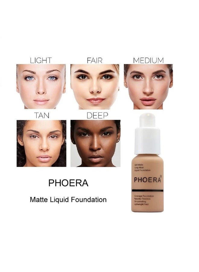 Yaper PHOERA Foundation,Flawless Soft Matte Oil Control Liquid Foundation Full Coverage Face Makeup. (103# Warm Peach)