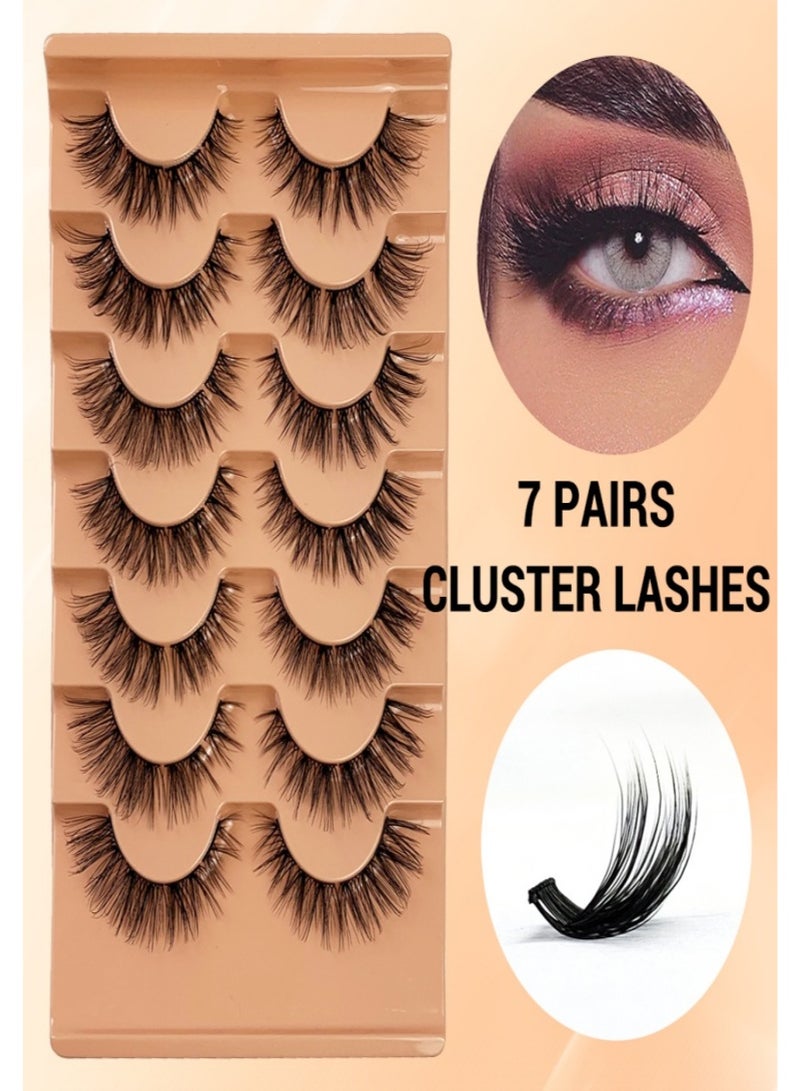 7 أزواج من الرموش العنقودية، رموش مجعدة، مزيج من 9-15 مم، رموش طبيعية كثيفة وناعمة، قابلة لإعادة الاستخدام، لون أسود، مناسبة للمكياج، يمكنكِ صنعها بنفسكِ وتخصيصها حسب رغبتكِ - Image 1