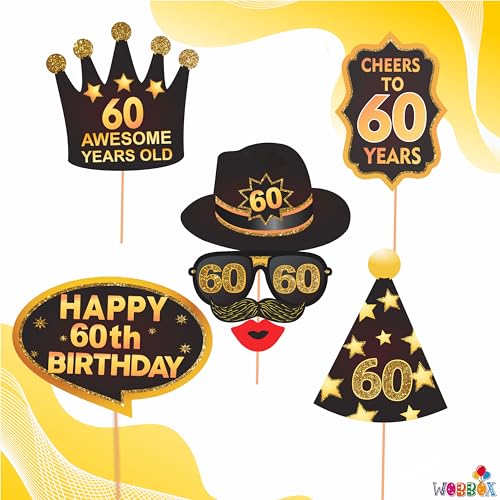 Wobbox 60th Birthday Photo Booth Party Props Brown & Golden Glitter, Birthday Party Decoration, Birthday Party Item - Image 2