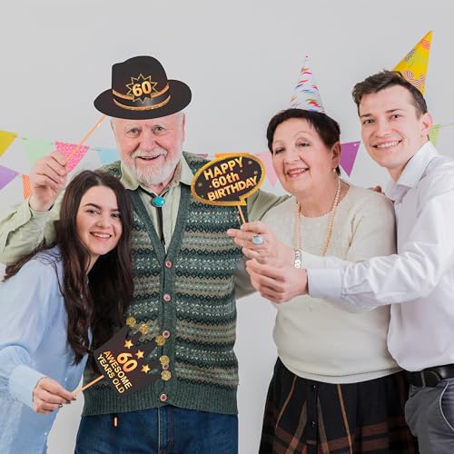 Wobbox 60th Birthday Photo Booth Party Props Brown & Golden Glitter, Birthday Party Decoration, Birthday Party Item - Image 5