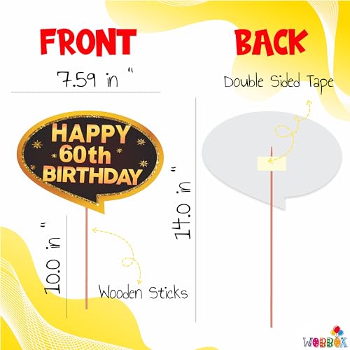 Wobbox 60th Birthday Photo Booth Party Props Brown & Golden Glitter, Birthday Party Decoration, Birthday Party Item - Image 3