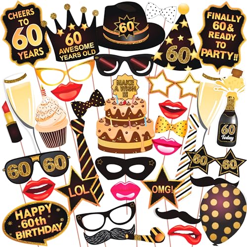 Wobbox 60th Birthday Photo Booth Party Props Brown & Golden Glitter, Birthday Party Decoration, Birthday Party Item - Image 1