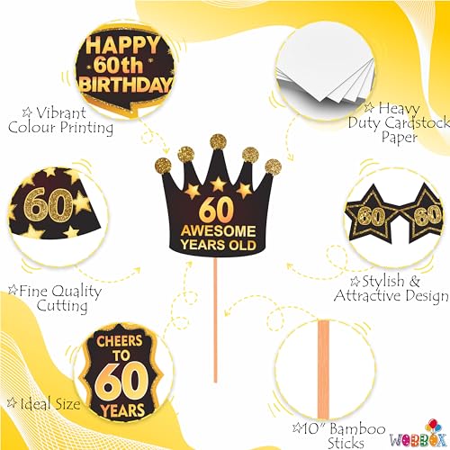 Wobbox 60th Birthday Photo Booth Party Props Brown & Golden Glitter, Birthday Party Decoration, Birthday Party Item - Image 4