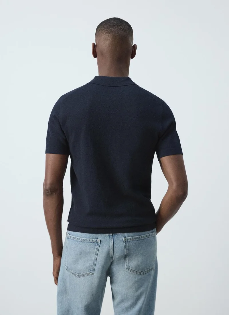 Mango Man 56-NAVY Fine-Knit Cotton Polo Shirt for Men | Best Price UAE