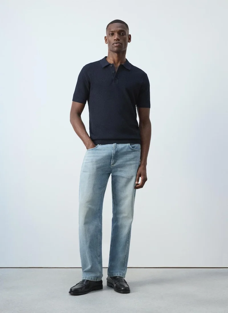 Mango Man 56-NAVY Fine-Knit Cotton Polo Shirt for Men | Best Price UAE