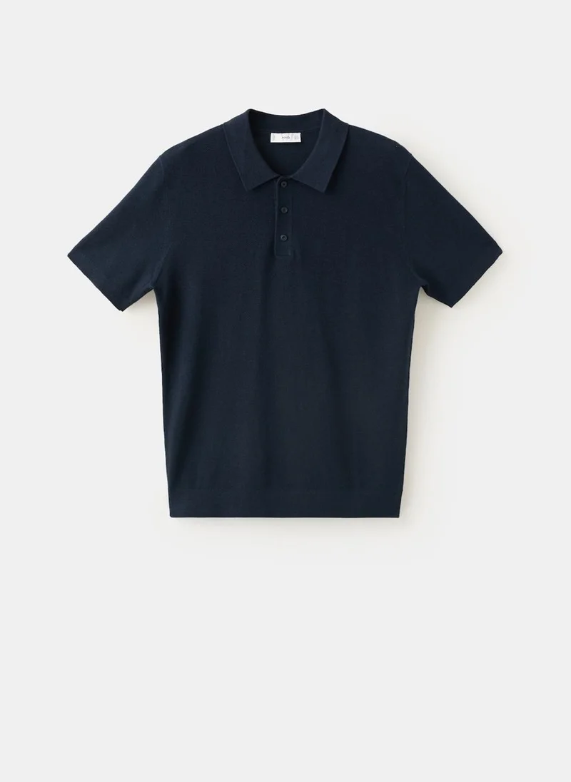 Mango Man 56-NAVY Fine-Knit Cotton Polo Shirt for Men | Best Price UAE