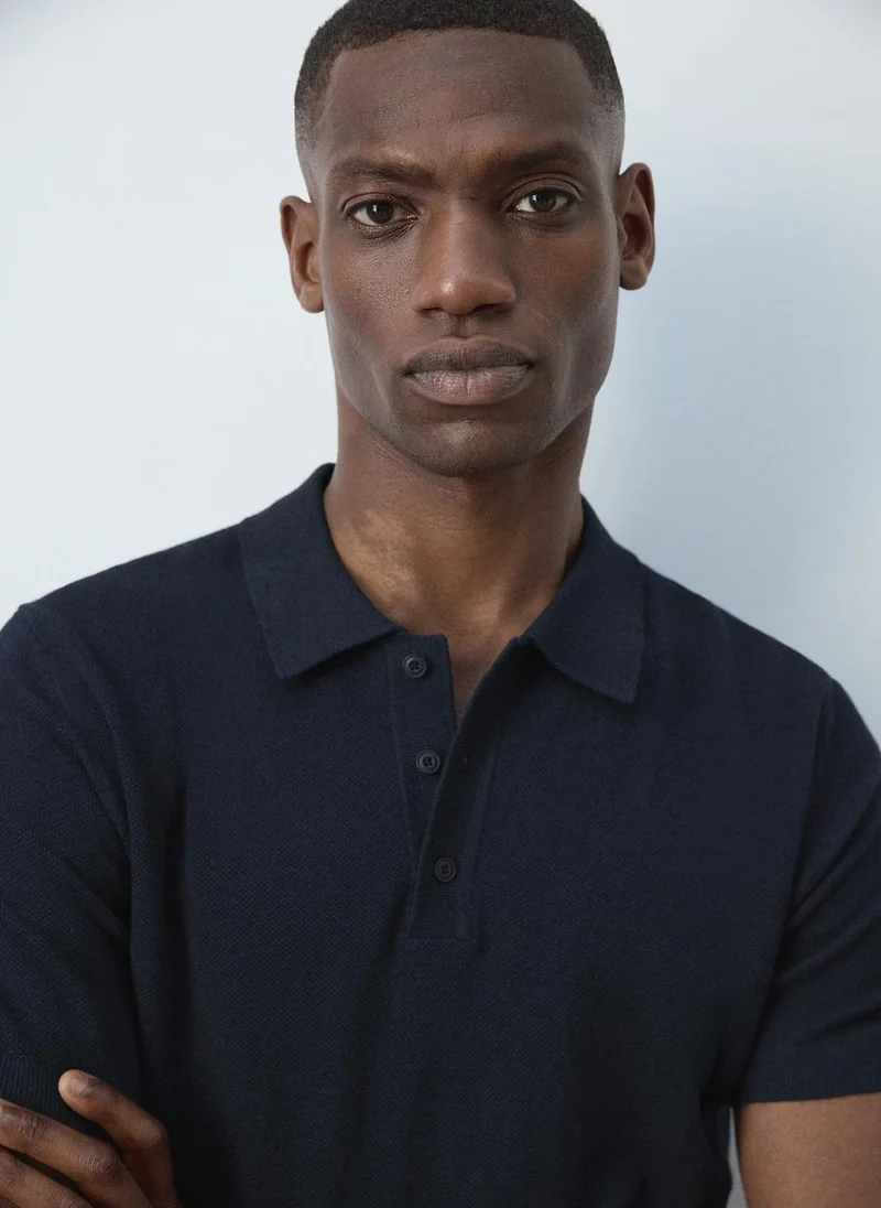 Mango Man 56-NAVY Fine-Knit Cotton Polo Shirt for Men | Best Price UAE
