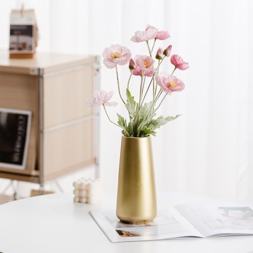 HUBUISH Light Gold Vase - 8" Big Gold Ceramic Flower vase for Home/Table/Accent Decor, Minimalist Modern Vases for Centerpieces, Room Decor, Living Room, Bedroom or Gift - Image 2
