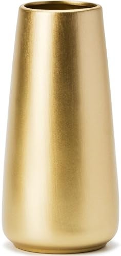 HUBUISH Light Gold Vase - 8" Big Gold Ceramic Flower vase for Home/Table/Accent Decor, Minimalist Modern Vases for Centerpieces, Room Decor, Living Room, Bedroom or Gift - Image 1