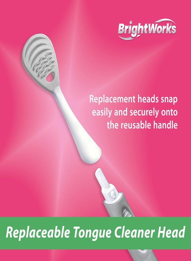 Brightworks ECO Tongue Cleaner – 100% PCR with Aluminum Handle - Dual-Sided Soft Rubber Grooves & Bristle Design - 2 Replaceable Heads + 1 Reusable Handle for Fresher Breath - Image 4