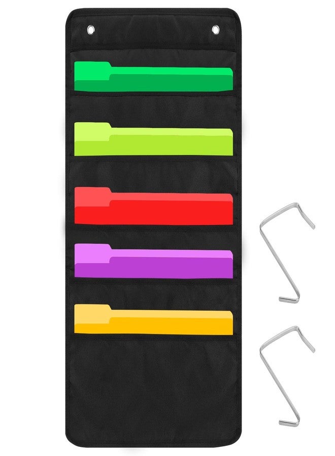 Sinzip Heavy Duty 5 Pocket Door Hanging File Organizer, Black Wall Storage Pocket Charts with 2 Hangers, Great for Classroom, School, Home or Office Use (5 Pocket) - Image 1