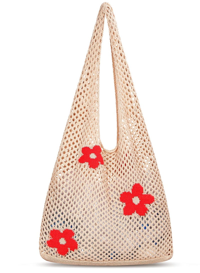 Zikra Crochet Tote Bag, Women's Tote Bag, Aesthetic Shoulder Handbags, Fairy Grunge Tote Bags Cute canvas tote Mesh Beach Bag - Image 1