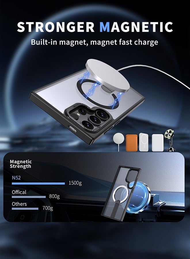 غطاء Samsung Galaxy S24 Ultra المغناطيسي MagSafe - تصميم شفاف مات مع حماية كاملة ضد الصدمات، غطاء رفيع بمغناطيس قوي مُخصص لـ Galaxy S24 Ultra (أسود)​ - Image 3
