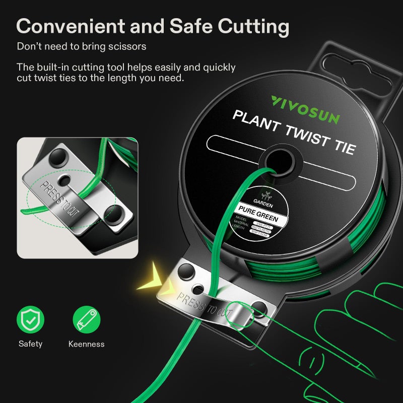 VIVOSUN 164 Feet (50m) PE-Coated Twist Ties, Garden Plant Ties w/Cutter for Gardening, Outdoor Garden Twine Reuseable for Climbing Supporting Plants Tomatoes, Office Home Organization, Garland Ties - Image 2