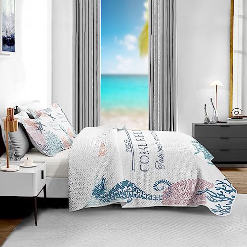 weesire Coastal Bedding Queen Size with 2 Shams, Nautical Beach Comforter Sets Ocean Bedspreads Coastal Coverlet Summer Bedding, 90''x96'' - Image 3