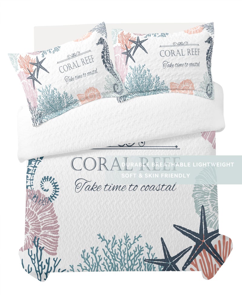 weesire Coastal Bedding Queen Size with 2 Shams, Nautical Beach Comforter Sets Ocean Bedspreads Coastal Coverlet Summer Bedding, 90''x96'' - Image 4