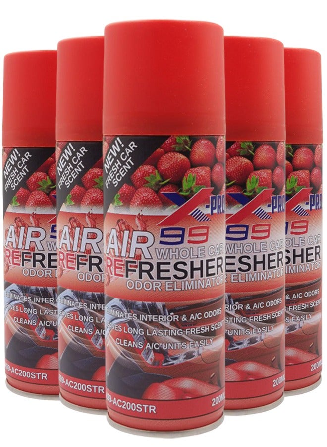 X Pro 99 5PCS  X-PRO 99 Air Refresher Whole Car Odor Eliminator Spray 200ml Strawberry Fresh Scent A/C Vent Cleaner Interior Cabin Freshener Long Lasting Car Fragrance Spray for Cars SUVs Vans Trucks - Model X99-AC200STR - Image 1