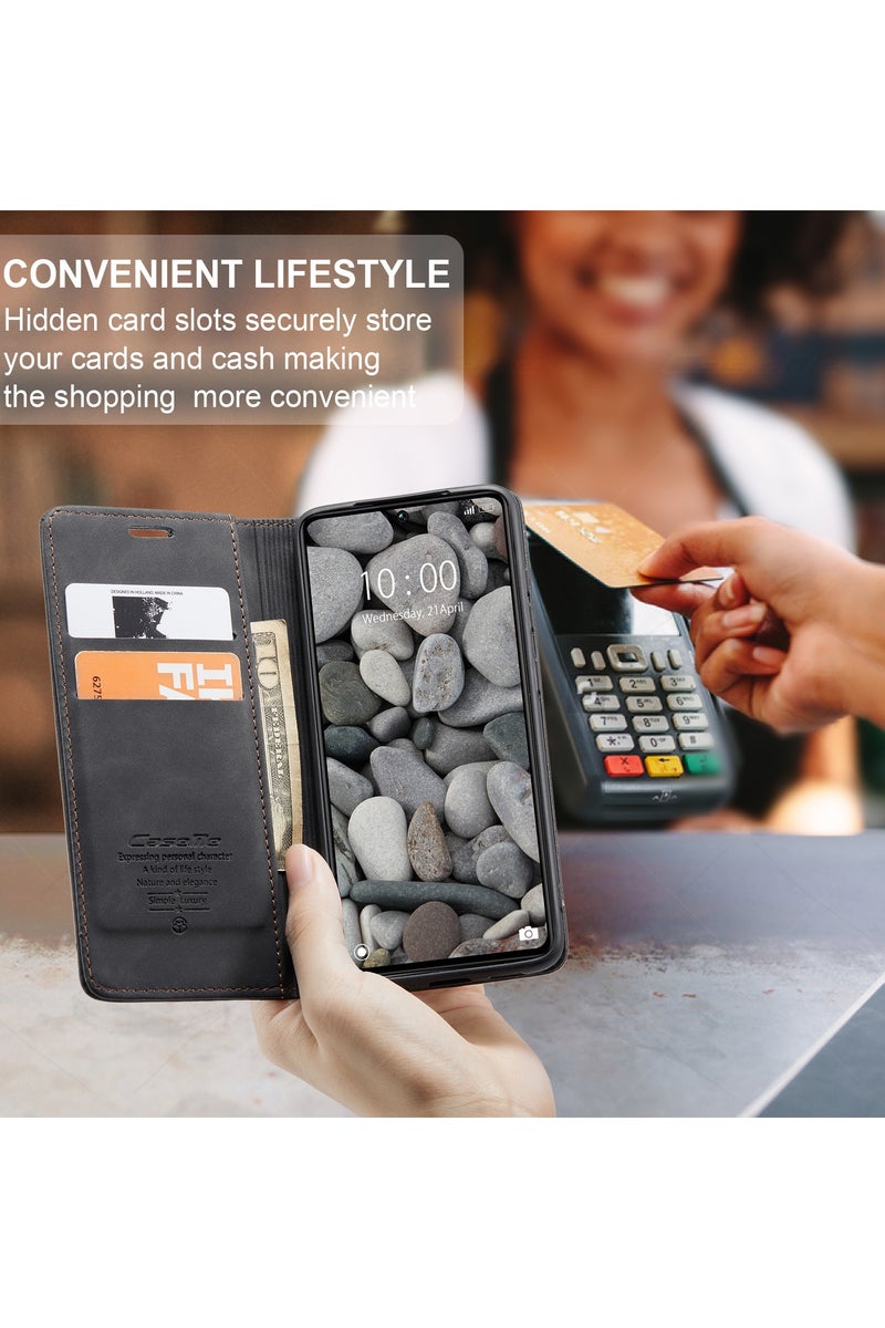 CaseMe Xiaomi Redmi Note 13 Pro 5G Wallet Case Book Folding Flip Folio Case with Magnetic Kickstand Card Slots Protective Cover - Black - Image 5