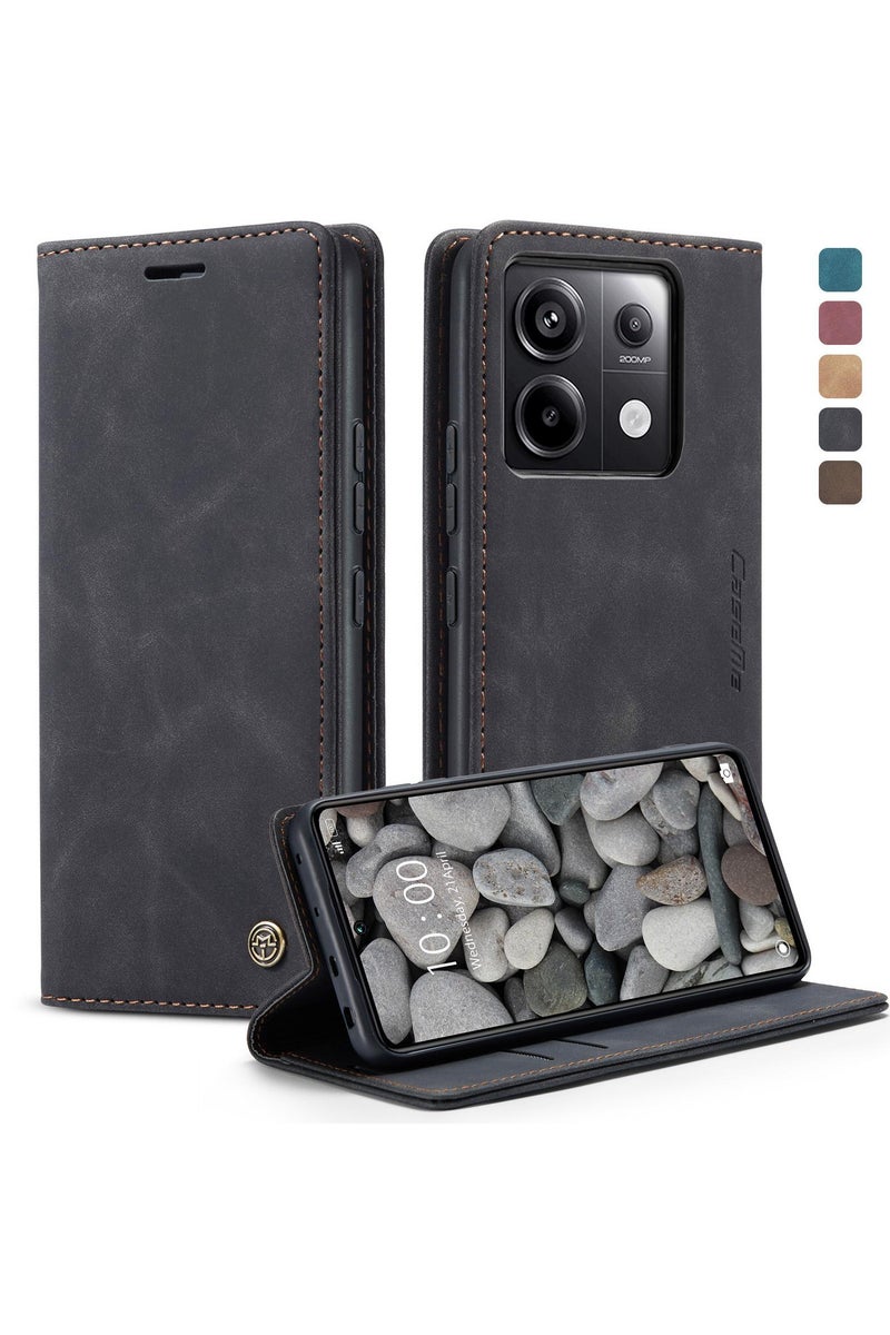 CaseMe Xiaomi Redmi Note 13 Pro 5G Wallet Case Book Folding Flip Folio Case with Magnetic Kickstand Card Slots Protective Cover - Black - Image 1