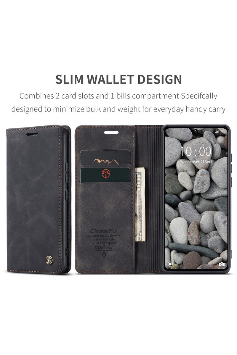 CaseMe Xiaomi Redmi Note 13 Pro 5G Wallet Case Book Folding Flip Folio Case with Magnetic Kickstand Card Slots Protective Cover - Black - Image 2