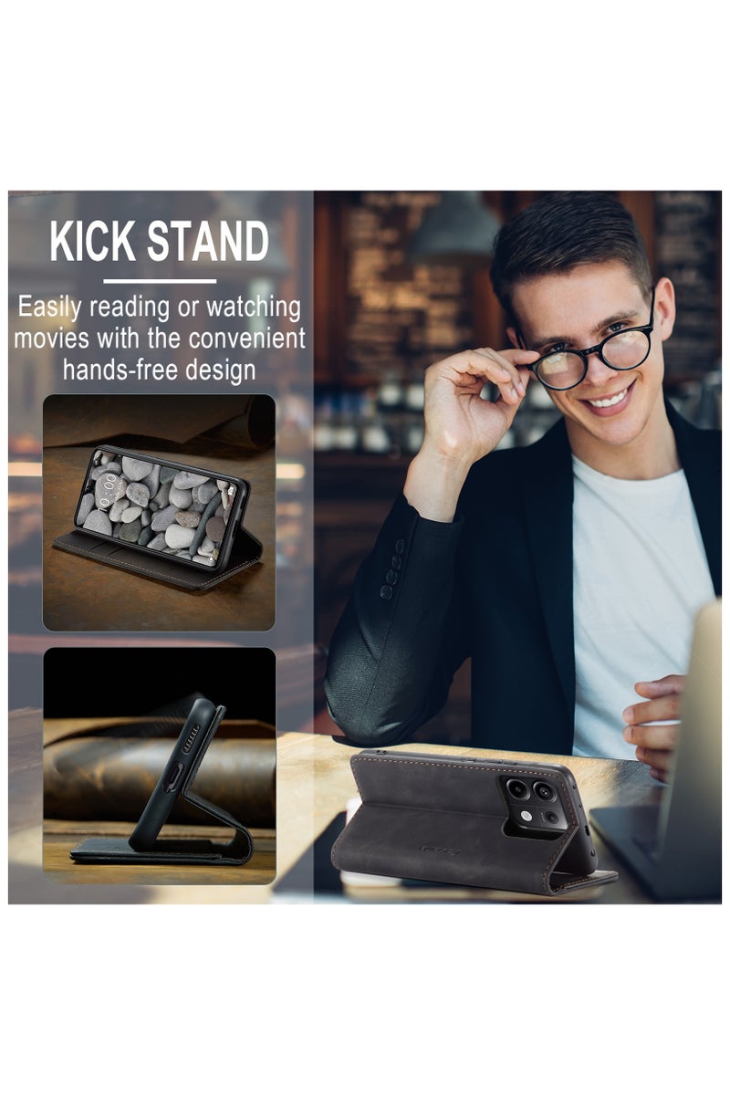 CaseMe Xiaomi Redmi Note 13 Pro 5G Wallet Case Book Folding Flip Folio Case with Magnetic Kickstand Card Slots Protective Cover - Black - Image 3