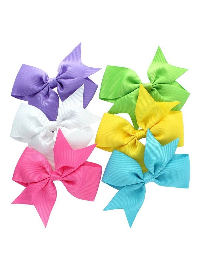 My Lello Medium 4" Girls Split Tails Boutique Grosgrain Hairbow Mixed Variety 6 Pack Bright Shades - Image 1