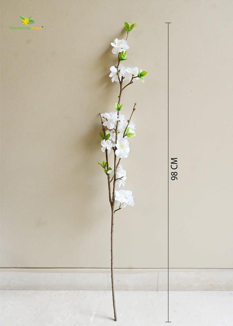 Blooming Floret Artificial Cherry Blossom Stick | 98 cm Long Flower Stems for Home Decor | Real-Touch Branch for Vases, Gifting & Wedding Decorations (Snow White) - Image 3