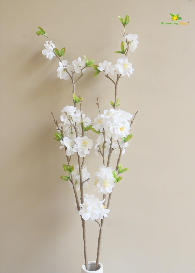 Blooming Floret Artificial Cherry Blossom Stick | 98 cm Long Flower Stems for Home Decor | Real-Touch Branch for Vases, Gifting & Wedding Decorations (Snow White) - Image 1