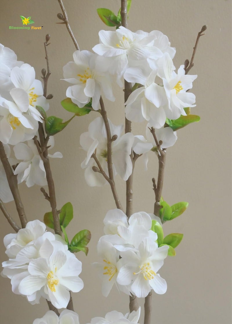 Blooming Floret Artificial Cherry Blossom Stick | 98 cm Long Flower Stems for Home Decor | Real-Touch Branch for Vases, Gifting & Wedding Decorations (Snow White) - Image 2