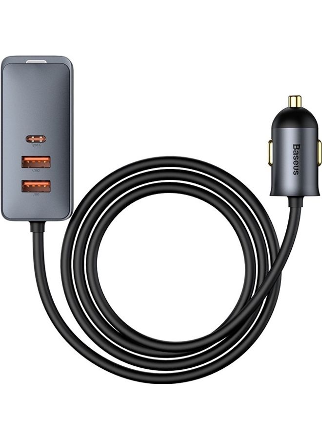 120W Multi USB Car Charger 【QC3.0  PD 3.0】 30Wx4 Ports Fast Car Charger USB C for Phones/Tablets/Switch, 5FT Cable for Back Seat Charging -CCBT (3 USB + 1 TYPE C) Grey - Image 1