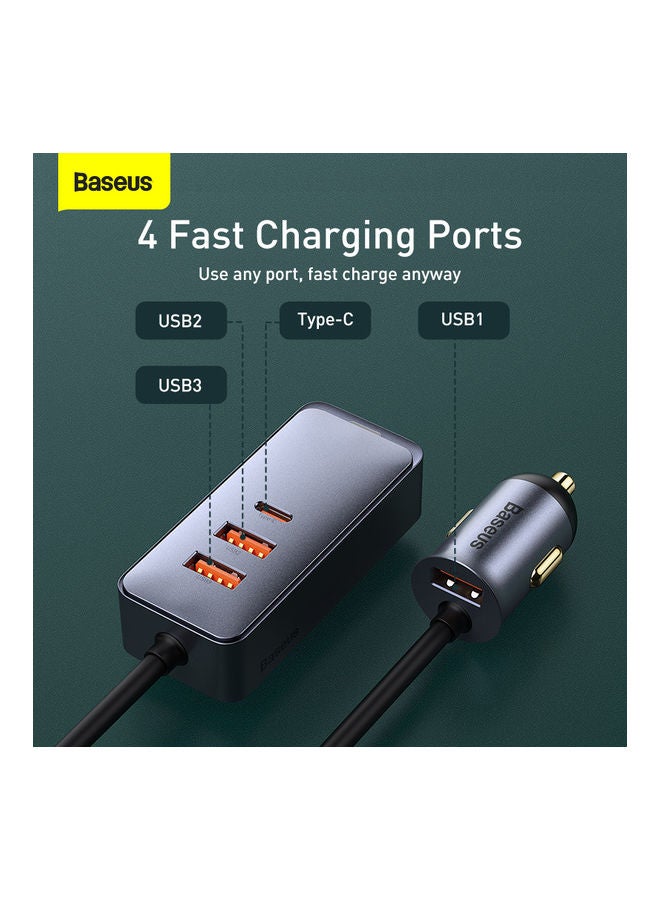 120W Multi USB Car Charger 【QC3.0  PD 3.0】 30Wx4 Ports Fast Car Charger USB C for Phones/Tablets/Switch, 5FT Cable for Back Seat Charging -CCBT (3 USB + 1 TYPE C) Grey - Image 4