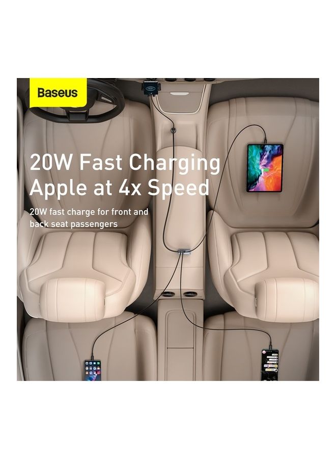 120W Multi USB Car Charger 【QC3.0  PD 3.0】 30Wx4 Ports Fast Car Charger USB C for Phones/Tablets/Switch, 5FT Cable for Back Seat Charging -CCBT (3 USB + 1 TYPE C) Grey - Image 3