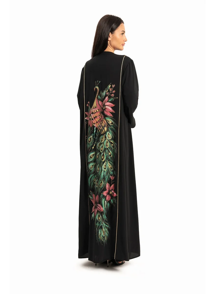 وي كرييت Women Black with Peacock Print Abaya By WECRE8