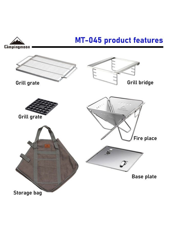 camping moon شواية باربكيو موقد نار قابلة للطي من الفولاذ المقاوم للصدأ - كبيرة MT-045 - Image 4