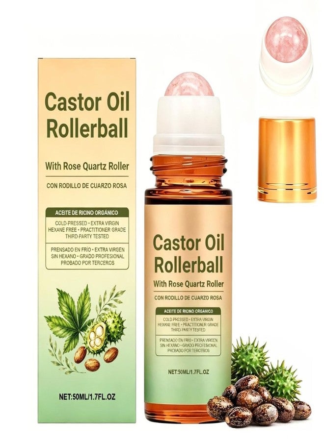 Tasunte Organic Castor Oil Rose Quartz Roller Ball, 100% Castor Oil Organic Cold Pressed, 100% Pure, Deeply Hydrates, Unscented, for Radiant Skin(1PC) - Image 1