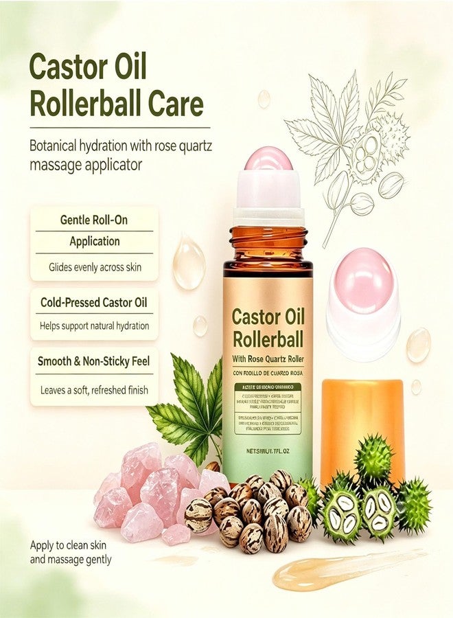Tasunte Organic Castor Oil Rose Quartz Roller Ball, 100% Castor Oil Organic Cold Pressed, 100% Pure, Deeply Hydrates, Unscented, for Radiant Skin(1PC) - Image 2