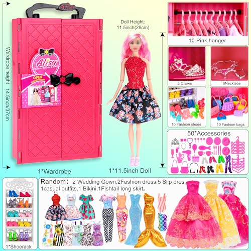 ebuddy 105 Pcs Doll and Closet Plyaset- Wardrobe Set Including One Doll,Wardrobe, Shoes Rack, Dress, Shoes Hangers, Necklace - Image 2
