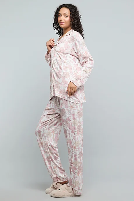 أر أند بي Patterned Lapel Collar Pyjama Set