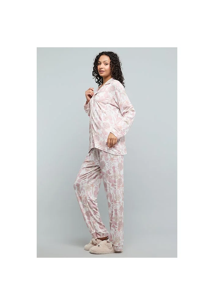 أر أند بي Patterned Lapel Collar Pyjama Set