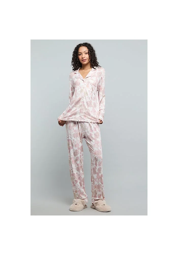 أر أند بي Patterned Lapel Collar Pyjama Set