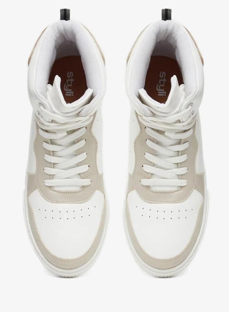 Styli Active  Panelled High-Top Lace Up Sneakers for Women | Best Price UAE
