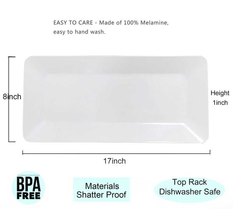 AKDC 17-Inches Melamine Serving Platters/Rectangular Trays For Party | Set Of 2 White, Dishwasher Safe, Bpa Free - Image 2