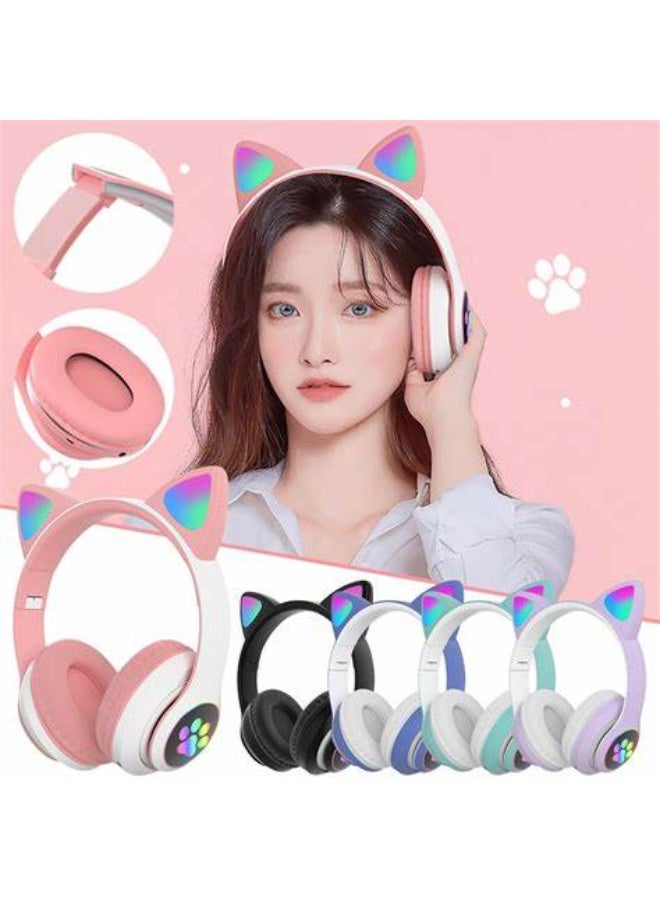 Cat Ear Bluetooth Headphones with Luminous Paw Design – Adjustable, Volume-Limited, Wireless/Wired, Foldable - Image 4