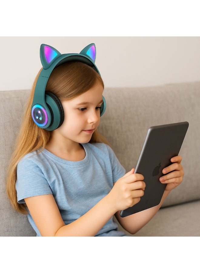 Cat Ear Bluetooth Headphones with Luminous Paw Design – Adjustable, Volume-Limited, Wireless/Wired, Foldable - Image 3