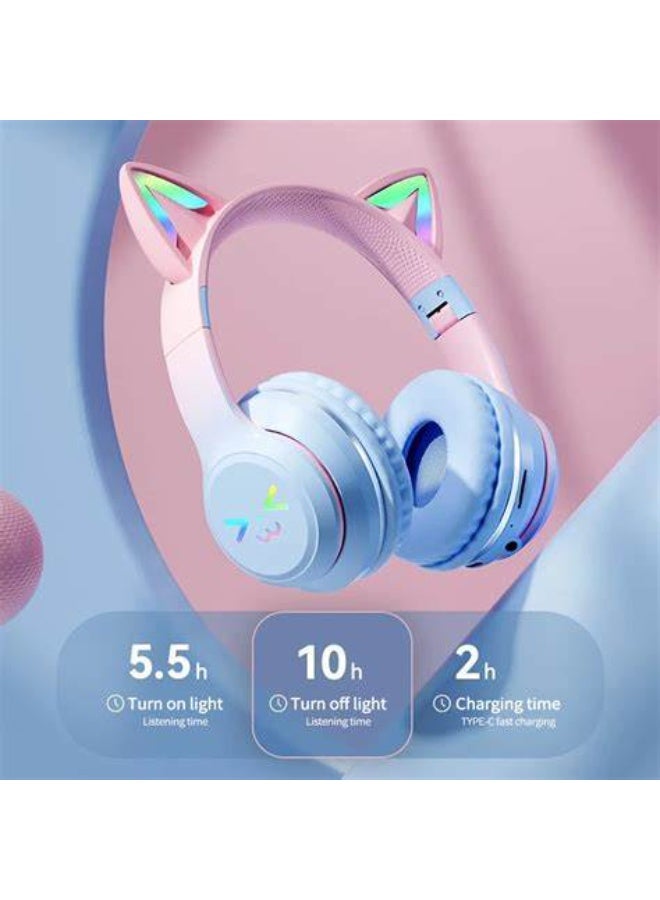 Cat Ear Bluetooth Headphones with Luminous Paw Design – Adjustable, Volume-Limited, Wireless/Wired, Foldable - Image 1
