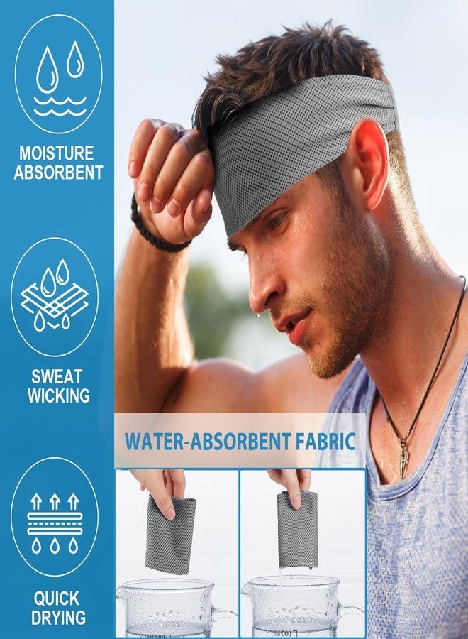 Sukeen Cooling Sports Headbands for Men 4 Pack: Instant Cooling Moisture Wicking Sweatbands Non-Slip, Quick-Dry Elastic Mens Headband for Gym Running Training Workout, Black/Dark Gray/Royal Blue/Gray - Image 3