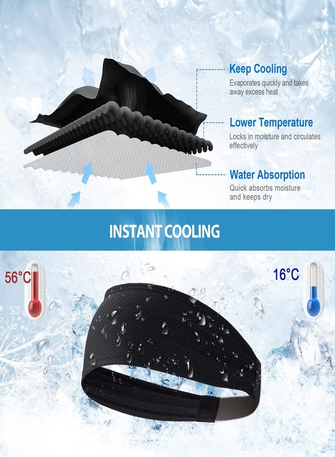 Sukeen Cooling Sports Headbands for Men 4 Pack: Instant Cooling Moisture Wicking Sweatbands Non-Slip, Quick-Dry Elastic Mens Headband for Gym Running Training Workout, Black/Dark Gray/Royal Blue/Gray - Image 2