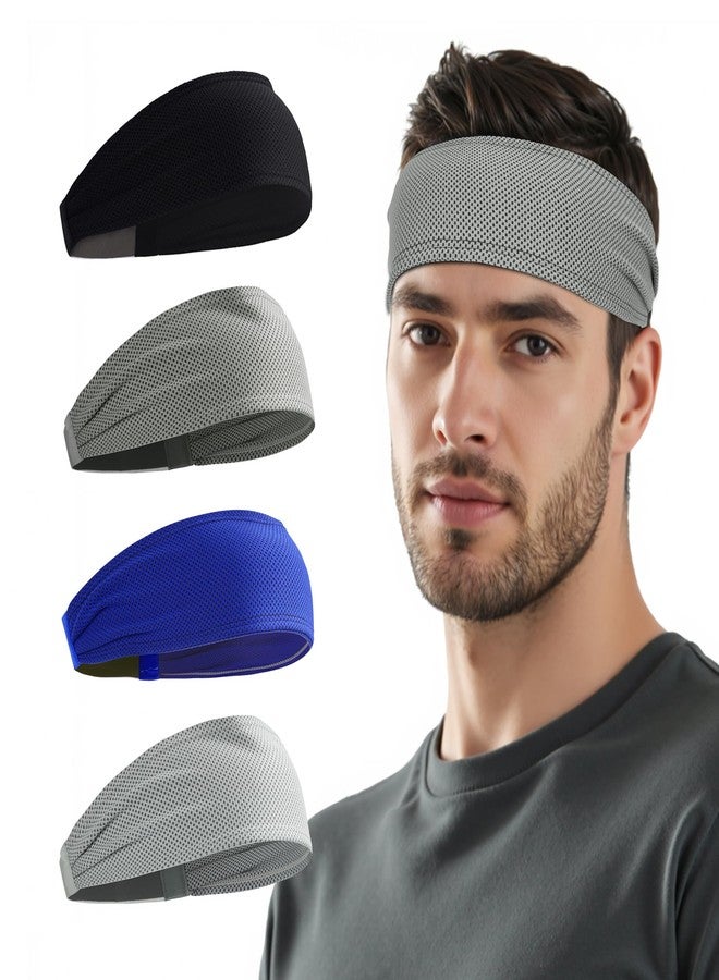 Sukeen Cooling Sports Headbands for Men 4 Pack: Instant Cooling Moisture Wicking Sweatbands Non-Slip, Quick-Dry Elastic Mens Headband for Gym Running Training Workout, Black/Dark Gray/Royal Blue/Gray - Image 1